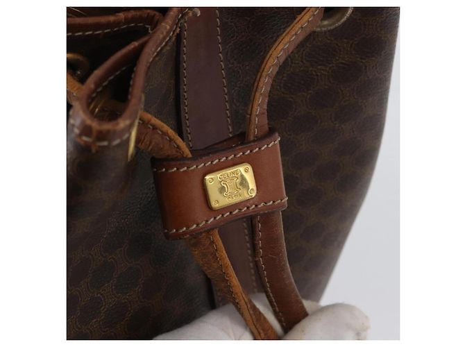 Céline Borsa a Spalla in Tela Macadam CELINE in Pelle PVC Marrone Oro Auth 171835 D'oro - vista 11