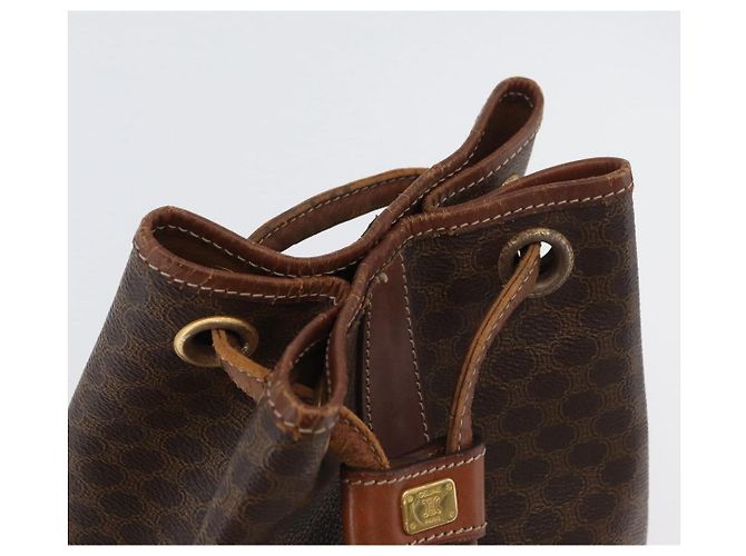Céline Borsa a Spalla in Tela Macadam CELINE in Pelle PVC Marrone Oro Auth 171835 D'oro - vista 6