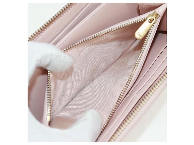 Portafoglio lungo Cannage Studs Christian Dior in pelle di agnello rosa e oro Auth 169933M D'oro - vista 10