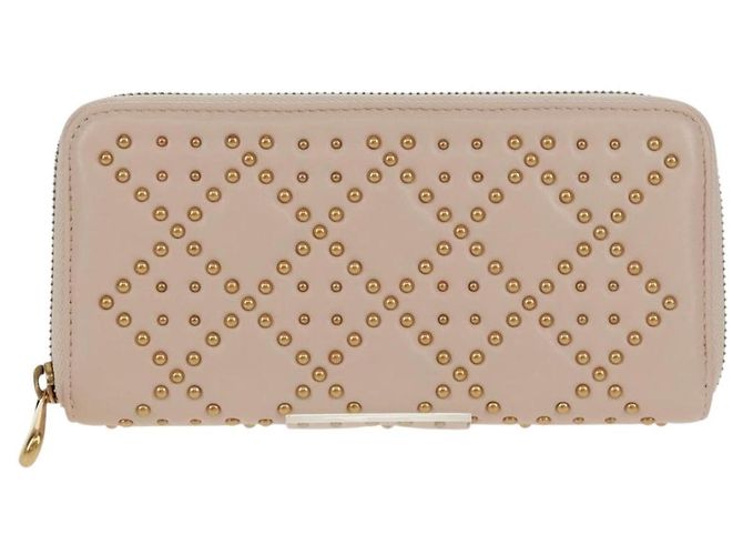 Portafoglio lungo Cannage Studs Christian Dior in pelle di agnello rosa e oro Auth 169933M D'oro - vista 13