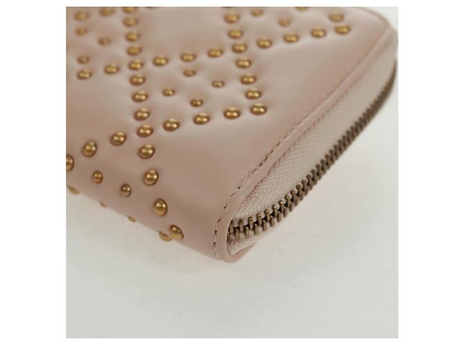 Portafoglio lungo Cannage Studs Christian Dior in pelle di agnello rosa e oro Auth 169933M D'oro - vista 14