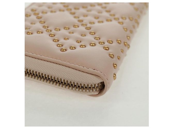 Portafoglio lungo Cannage Studs Christian Dior in pelle di agnello rosa e oro Auth 169933M D'oro - vista 15
