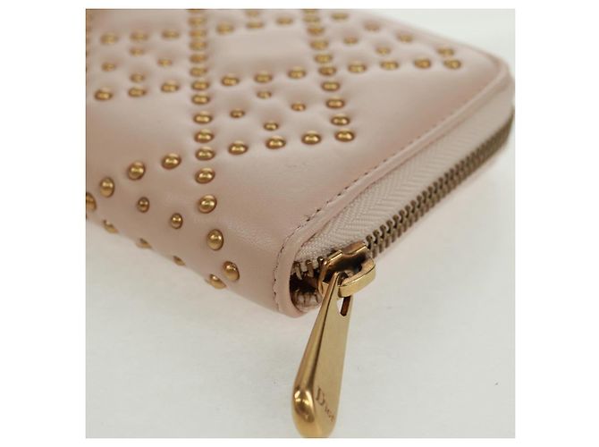 Portafoglio lungo Cannage Studs Christian Dior in pelle di agnello rosa e oro Auth 169933M D'oro - vista 16