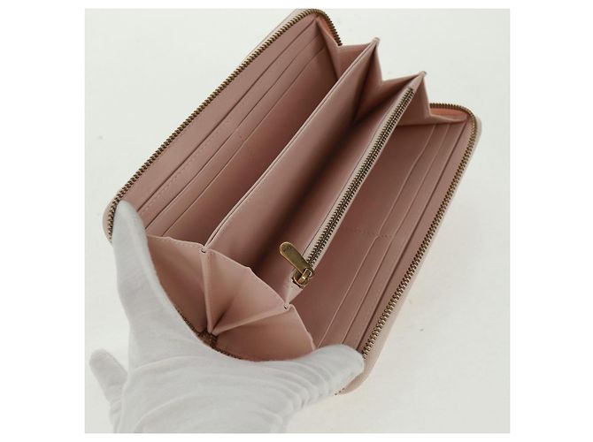Portafoglio lungo Cannage Studs Christian Dior in pelle di agnello rosa e oro Auth 169933M D'oro - vista 17
