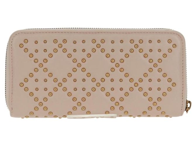 Portafoglio lungo Cannage Studs Christian Dior in pelle di agnello rosa e oro Auth 169933M D'oro - vista 2