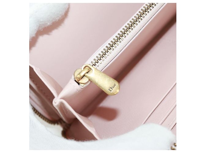 Portafoglio lungo Cannage Studs Christian Dior in pelle di agnello rosa e oro Auth 169933M D'oro - vista 20