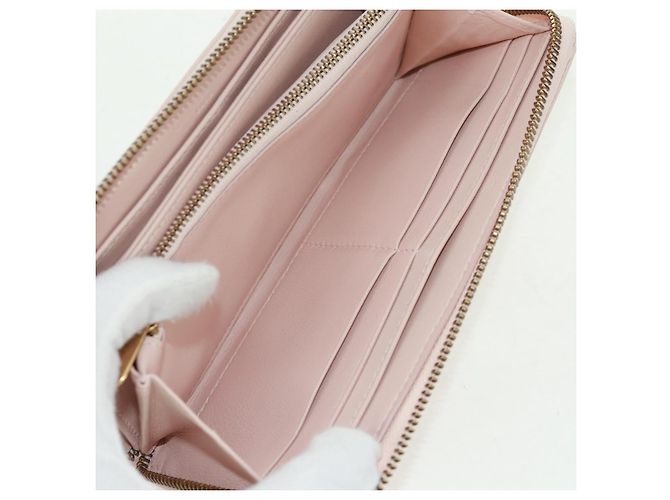 Portafoglio lungo Cannage Studs Christian Dior in pelle di agnello rosa e oro Auth 169933M D'oro - vista 21