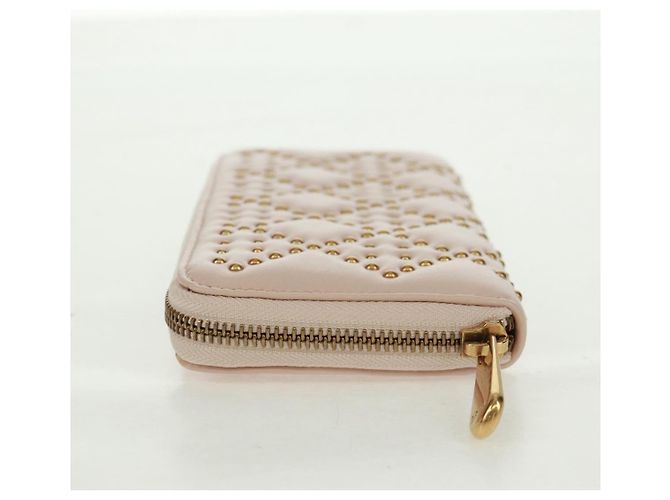 Portafoglio lungo Cannage Studs Christian Dior in pelle di agnello rosa e oro Auth 169933M D'oro - vista 3