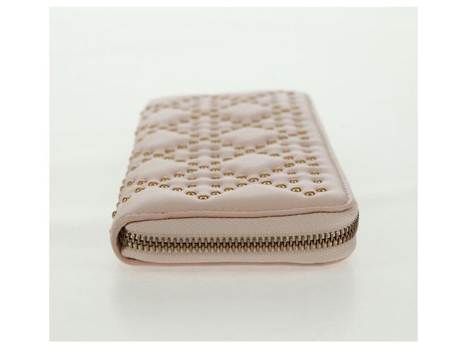 Portafoglio lungo Cannage Studs Christian Dior in pelle di agnello rosa e oro Auth 169933M D'oro - vista 4