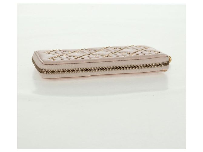 Portafoglio lungo Cannage Studs Christian Dior in pelle di agnello rosa e oro Auth 169933M D'oro - vista 5