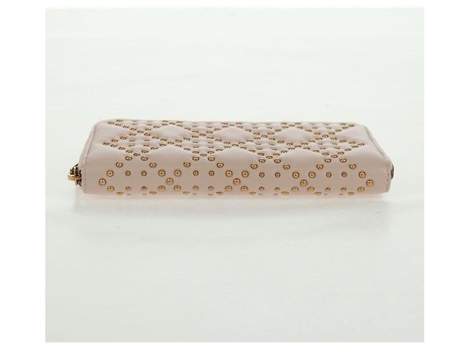 Portafoglio lungo Cannage Studs Christian Dior in pelle di agnello rosa e oro Auth 169933M D'oro - vista 6