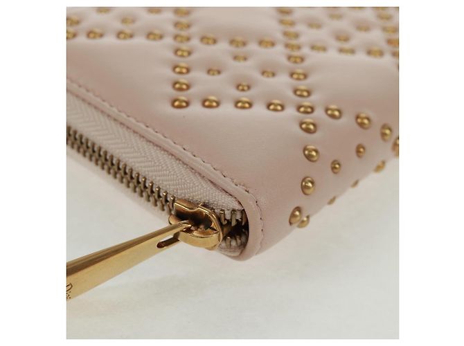 Portafoglio lungo Cannage Studs Christian Dior in pelle di agnello rosa e oro Auth 169933M D'oro - vista 7