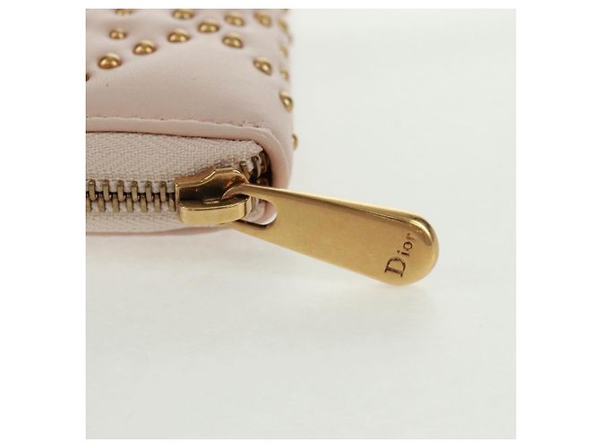 Portafoglio lungo Cannage Studs Christian Dior in pelle di agnello rosa e oro Auth 169933M D'oro - vista 8
