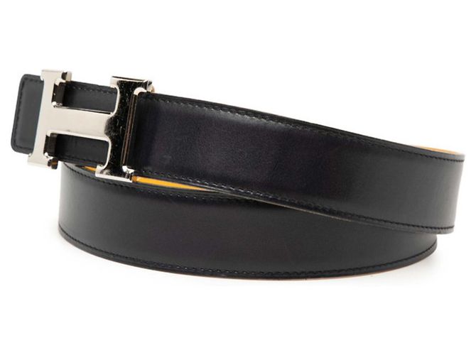 Reversibler Constance H Gürtel von Hermès Gelb Marineblau - Ansicht 2