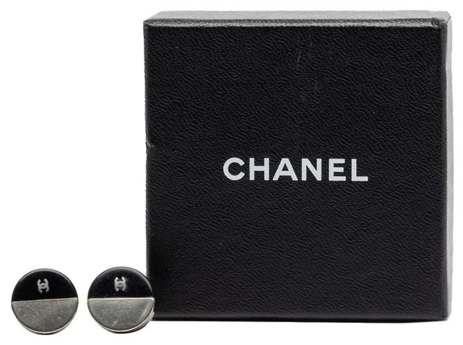 Zweifarbige Steckerohrringe CHANEL Coco Mark Schwarz Silber - Ansicht 5