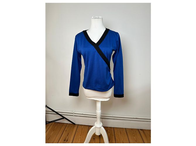 Vintage Yves Saint Laurent V-Ausschnitt Pullover Blau Schwarz - Ansicht 12