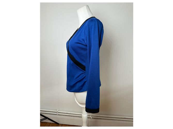 Vintage Yves Saint Laurent V-Ausschnitt Pullover Blau Schwarz - Ansicht 2