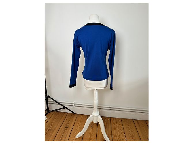 Vintage Yves Saint Laurent V-Ausschnitt Pullover Blau Schwarz - Ansicht 3