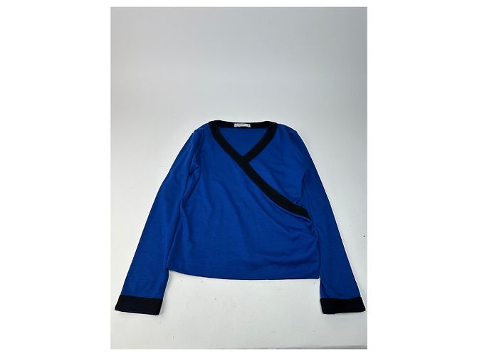 Vintage Yves Saint Laurent V-Ausschnitt Pullover Blau Schwarz - Ansicht 4