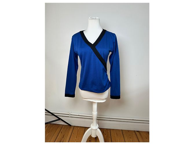 Vintage Yves Saint Laurent V-Ausschnitt Pullover Blau Schwarz - Ansicht 7