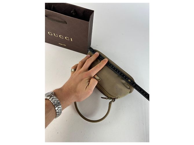 Vintage Gucci Canvas Leder Mini Tasche Grau Braun Khaki - Ansicht 10
