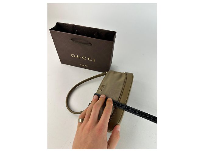 Vintage Gucci Canvas Leder Mini Tasche Grau Braun Khaki - Ansicht 11