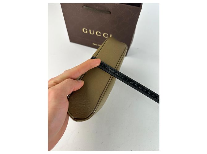 Vintage Gucci Canvas Leder Mini Tasche Grau Braun Khaki - Ansicht 13