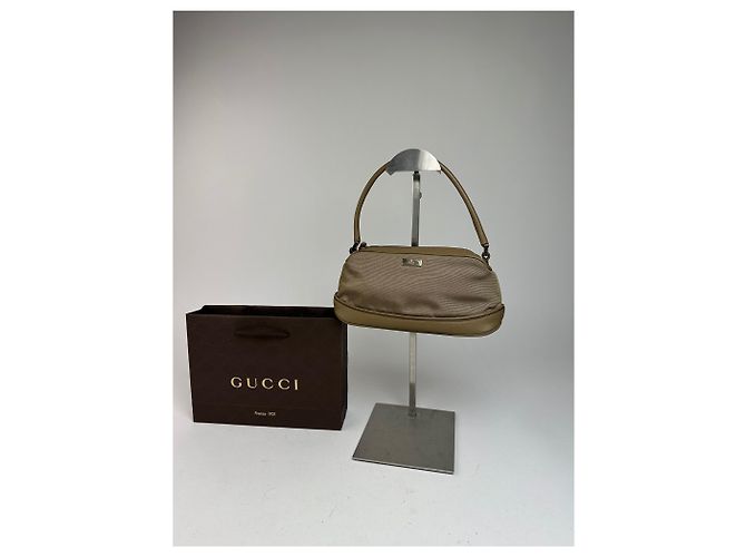 Vintage Gucci Canvas Leder Mini Tasche Grau Braun Khaki - Ansicht 14