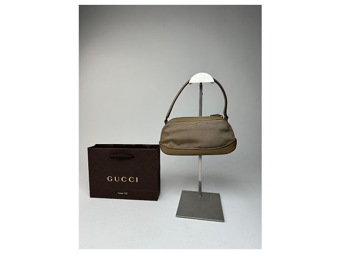 Vintage Gucci Canvas Leder Mini Tasche Grau Braun Khaki - Ansicht 2