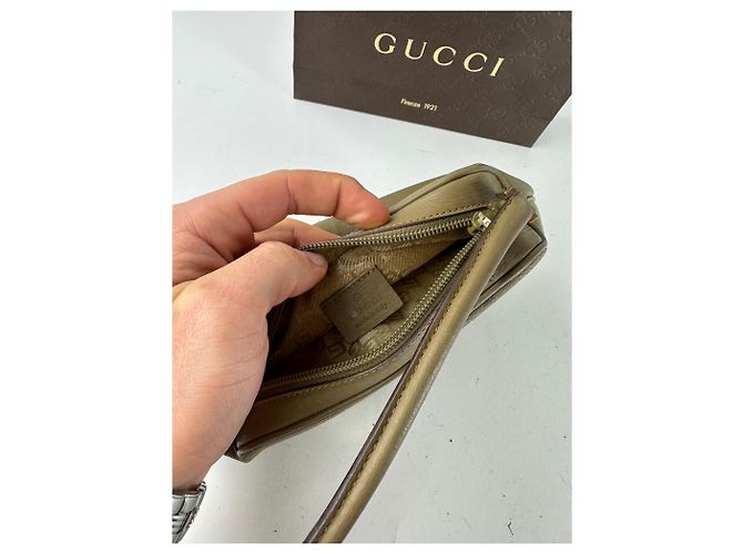 Vintage Gucci Canvas Leder Mini Tasche Grau Braun Khaki - Ansicht 3