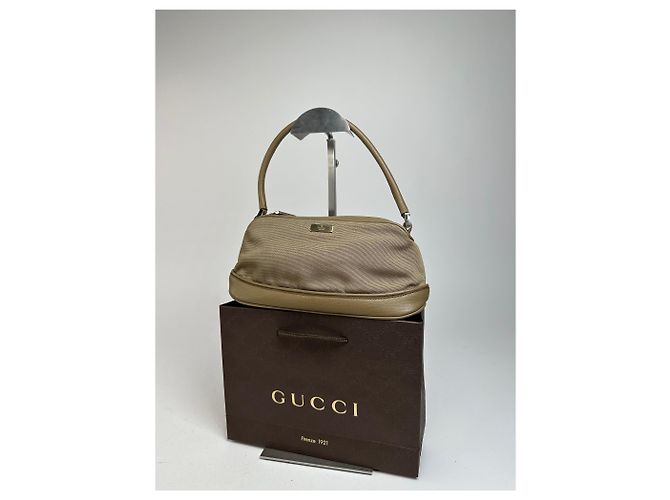 Vintage Gucci Canvas Leder Mini Tasche Grau Braun Khaki - Ansicht 5