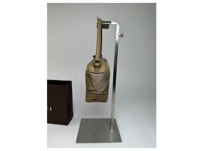 Vintage Gucci Canvas Leder Mini Tasche Grau Braun Khaki - Ansicht 6