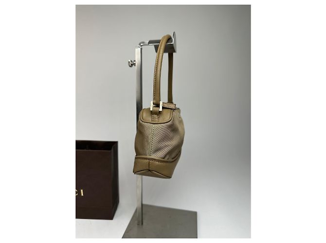 Vintage Gucci Canvas Leder Mini Tasche Grau Braun Khaki - Ansicht 8