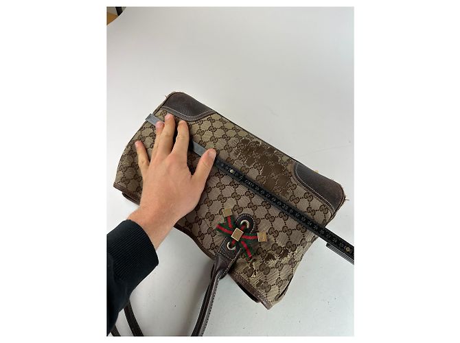 Vintage Gucci Monogramm Canvas Leder Handtasche Beige Braun - Ansicht 10