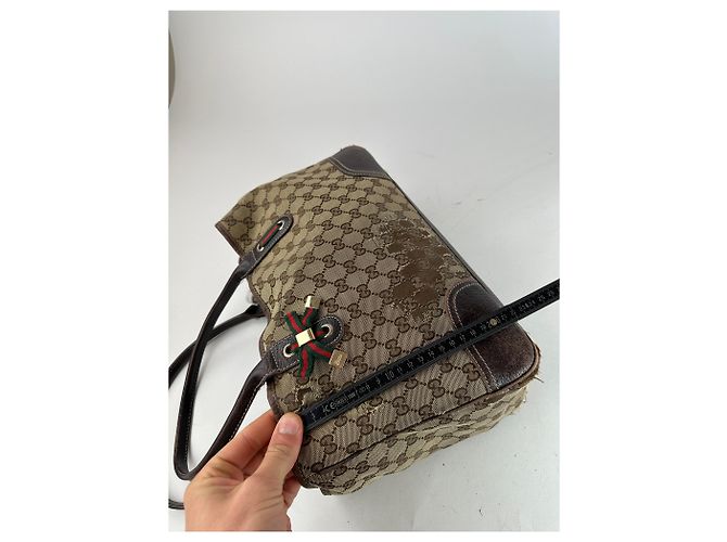 Vintage Gucci Monogramm Canvas Leder Handtasche Beige Braun - Ansicht 11