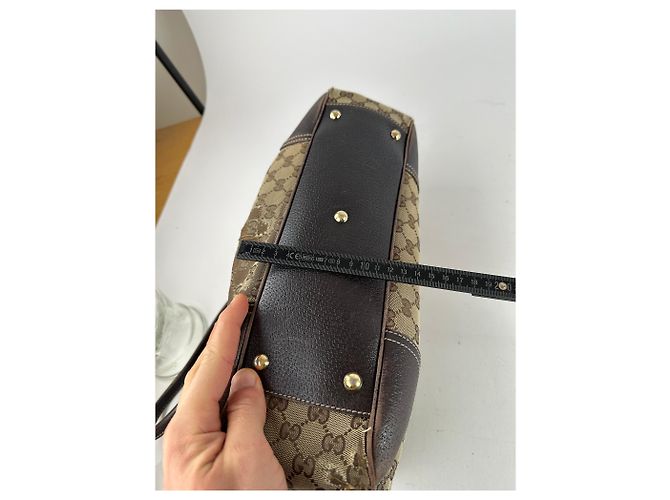 Vintage Gucci Monogramm Canvas Leder Handtasche Beige Braun - Ansicht 12
