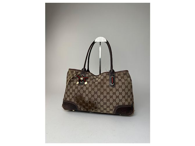 Vintage Gucci Monogramm Canvas Leder Handtasche Beige Braun - Ansicht 13
