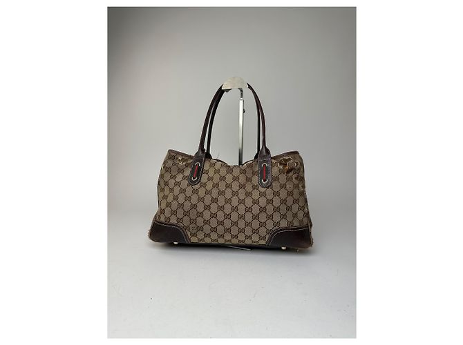 Vintage Gucci Monogramm Canvas Leder Handtasche Beige Braun - Ansicht 14
