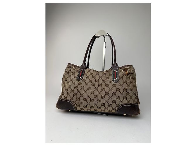 Vintage Gucci Monogramm Canvas Leder Handtasche Beige Braun - Ansicht 2