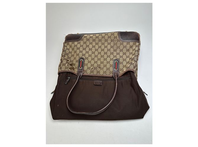 Vintage Gucci Monogramm Canvas Leder Handtasche Beige Braun - Ansicht 3