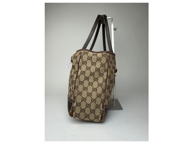 Vintage Gucci Monogramm Canvas Leder Handtasche Beige Braun - Ansicht 7