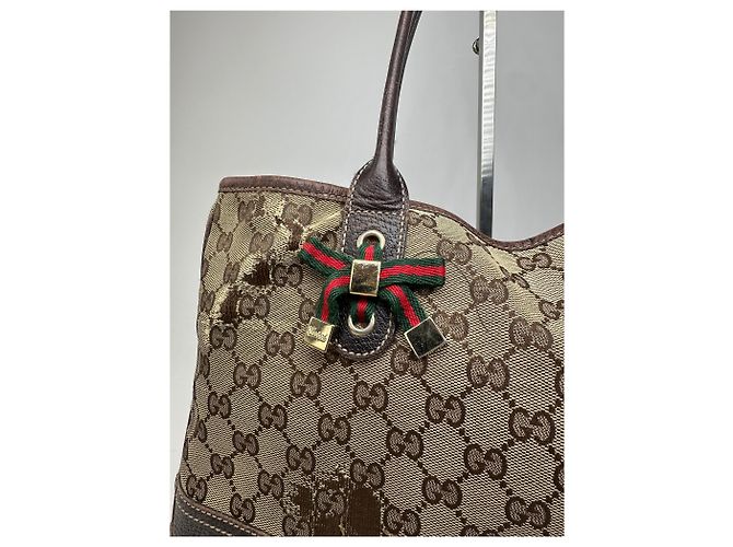 Vintage Gucci Monogramm Canvas Leder Handtasche Beige Braun - Ansicht 8
