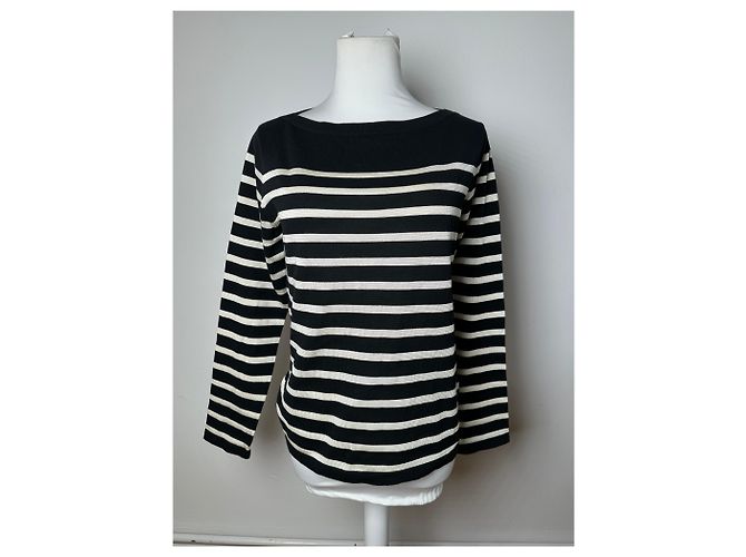 Vintage Jean Paul Gaultier Wollpullover gestreift Schwarz / Weiß M - Ansicht 10