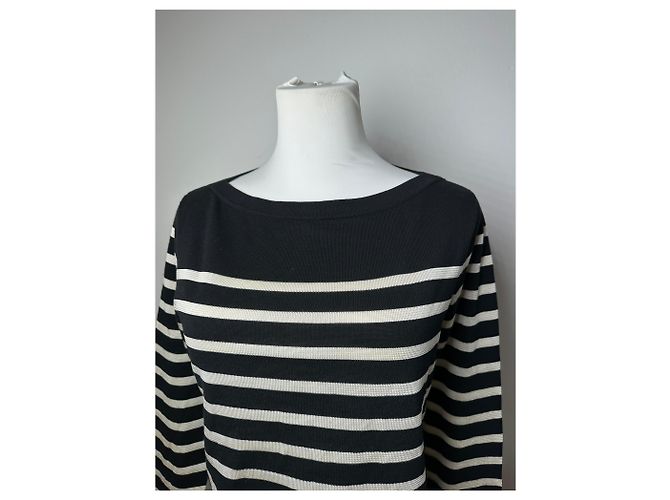 Vintage Jean Paul Gaultier Wollpullover gestreift Schwarz / Weiß M - Ansicht 11