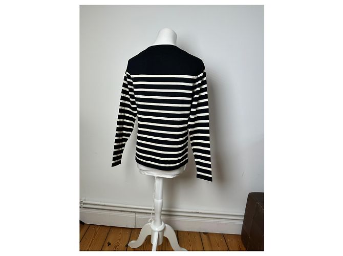 Vintage Jean Paul Gaultier Wollpullover gestreift Schwarz / Weiß M - Ansicht 3
