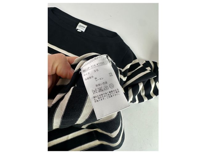 Vintage Jean Paul Gaultier Wollpullover gestreift Schwarz / Weiß M - Ansicht 7