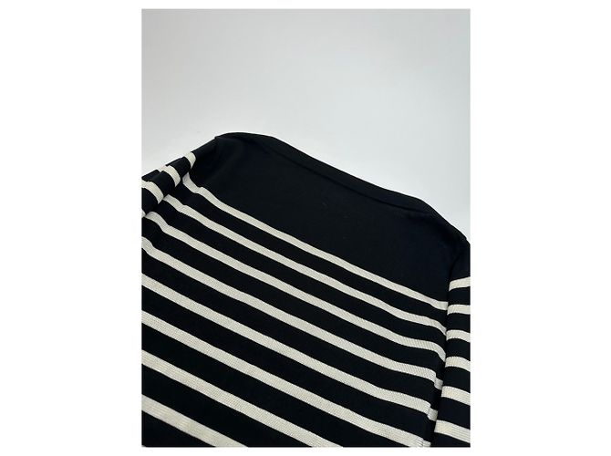 Vintage Jean Paul Gaultier Wollpullover gestreift Schwarz / Weiß M - Ansicht 9