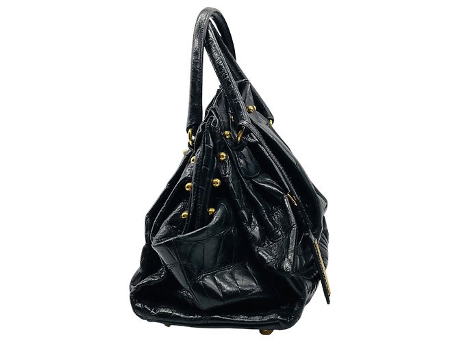 Valentino Garavani Borsa a mano in pelle di coccodrillo nera con borchie e hardware dorato Valentino Nero - vista 2