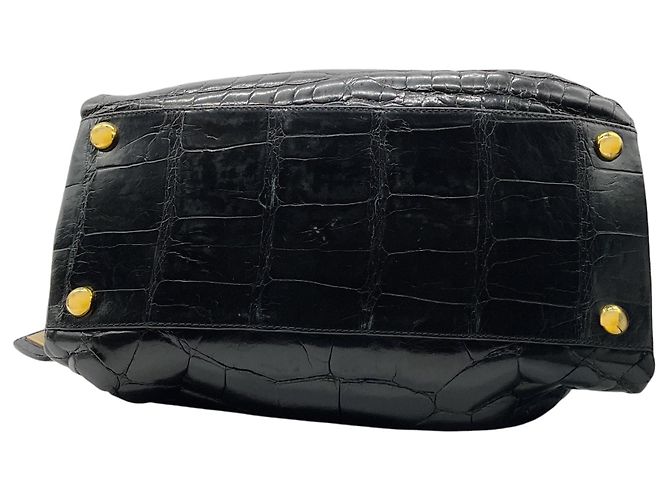 Valentino Garavani Borsa a mano in pelle di coccodrillo nera con borchie e hardware dorato Valentino Nero - vista 4