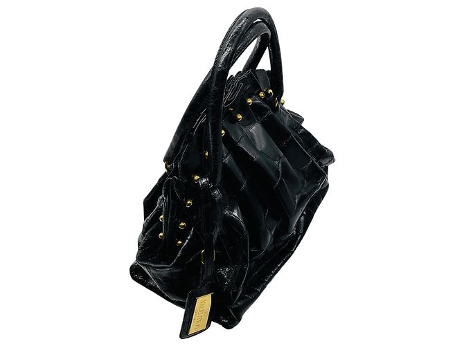Valentino Garavani Borsa a mano in pelle di coccodrillo nera con borchie e hardware dorato Valentino Nero - vista 5